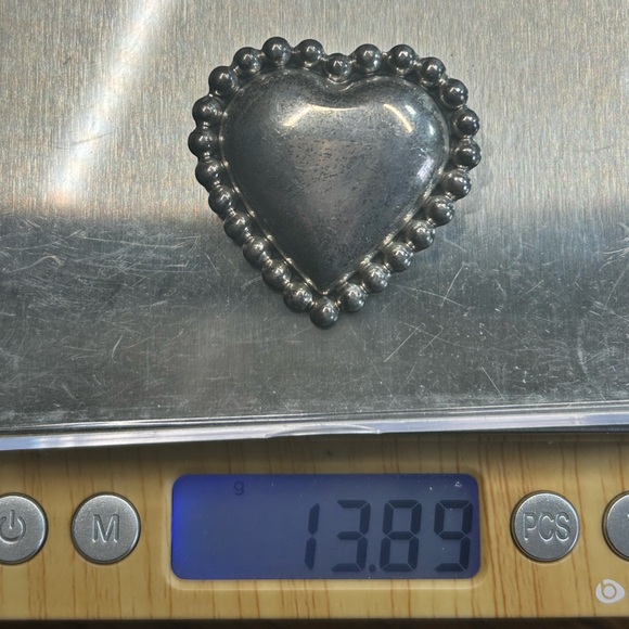 Vintage sterling silver 925 large puffy heart brooch Pin - Picture 6 of 6